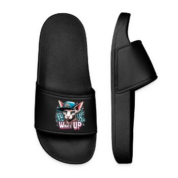 Sphynx Katze cool Was geht ab Hip Hop Geschenk - Frauen Badelatschen - Schwarz - Vorne