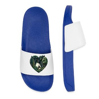 Living close to nature with a teepee tent in the forest - Women’s Pool Sliders - royal blue - Front