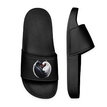 Elegant swans forming a heart together. - Women’s Pool Sliders - black - Front