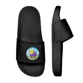 Yak mignon Kawaii dessin animé Clipart Animal de compagnie - Claquettes Femme - noir - Devant