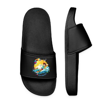 Colorful illustration of a kite surfer - Women’s Pool Sliders - black - Front