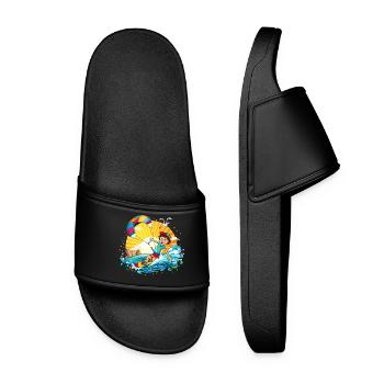 Colorful illustration of a kite surfer - Women’s Pool Sliders - black - Front