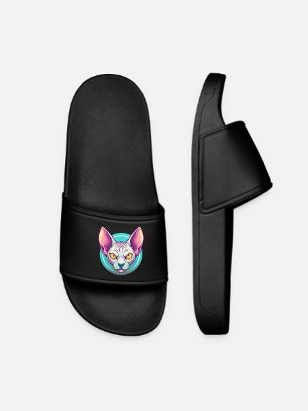 Don Sphynx Katzenrasse Cartoon Kawaii Tier Haustier - Frauen Badelatschen - Schwarz