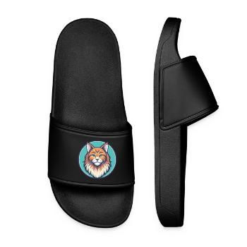 Ginger Longhair Cat Breed Cartoon Kawaii Animal - Women’s Pool Sliders - black - Front