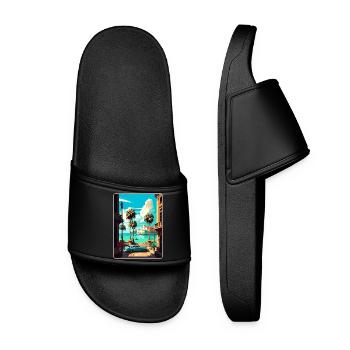 Havana Caribbean Travel Poster Souvenir Paint WPA - Women’s Pool Sliders - black - Front