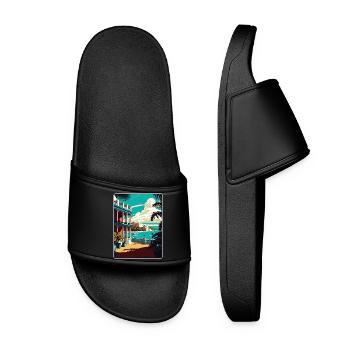 Havana Caribbean Travel Poster Souvenir Paint WPA - Women’s Pool Sliders - black - Front