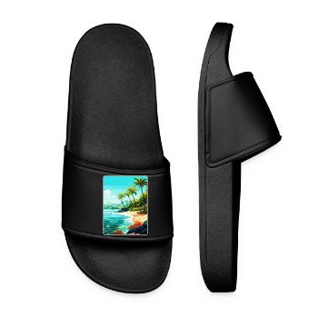 Maldives South Aisa Vintage Travel Poster Souvenir - Women’s Pool Sliders - black - Front