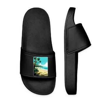 Maldives South Aisa Vintage Travel Poster Souvenir - Women’s Pool Sliders - black - Front