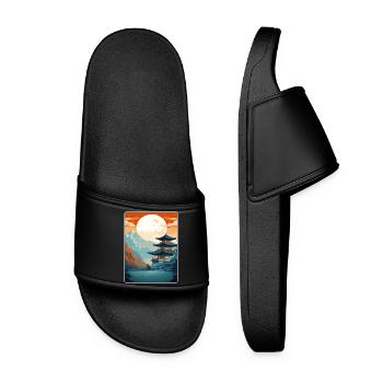 Seoul South Korea Travel Poster Souvenir Paint WPA - Women’s Pool Sliders - black - Front