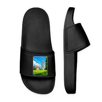 Pisa Italy Travel Poster Souvenir Postcard Paint - Women’s Pool Sliders - black - Front
