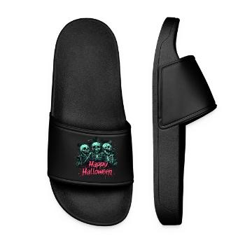 Creepy skeletons, pink "Happy Halloween" - Women’s Pool Sliders - black - Front