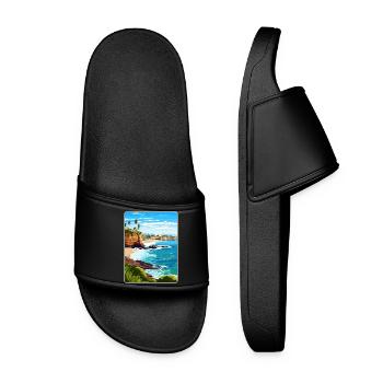 Corona Del Mar California Travel Poster Souvenir - Women’s Pool Sliders - black - Front