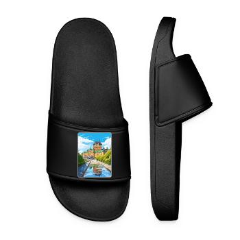 Quebec City Canada Travel Poster Souvenir Paint WP - Women’s Pool Sliders - black - Front