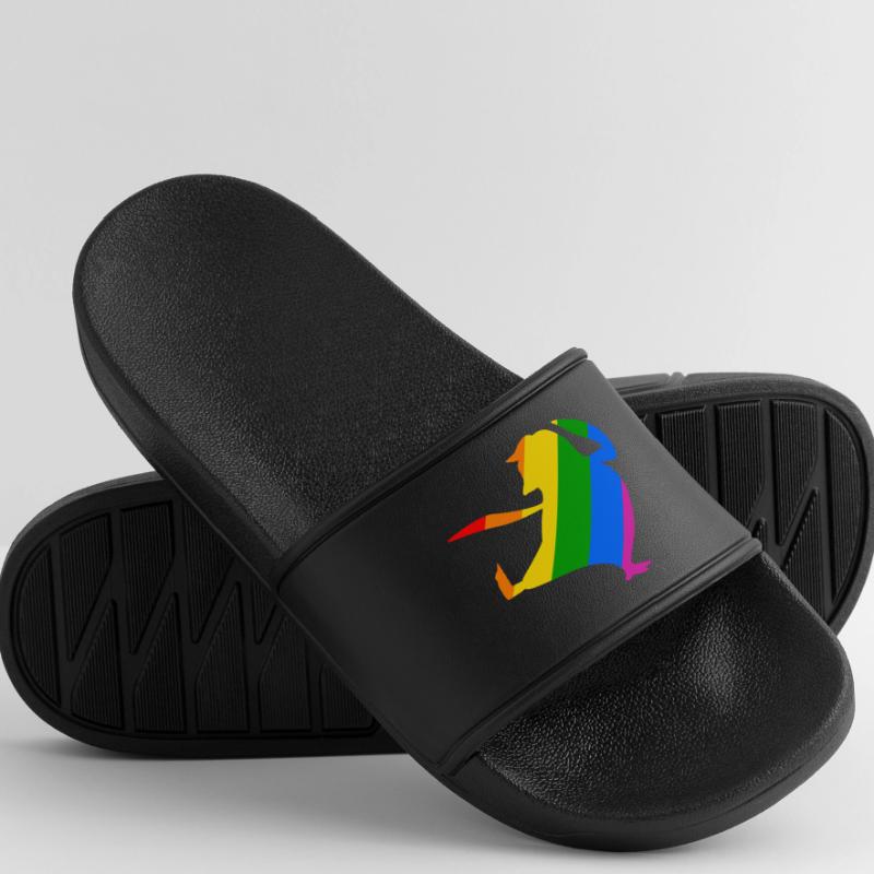 Rainbow Penguin Does Karate Women’s Pool Sliders