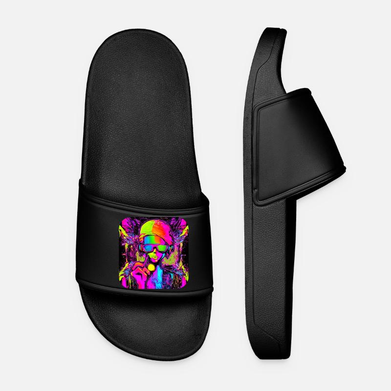 Neon Farben Bunt Kreativ Style Glow - Frauen Badelatschen - Schwarz