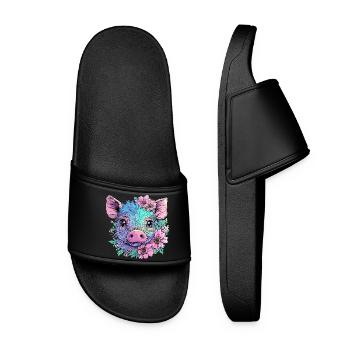 Mignon cochon pastel avec des fleurs - Claquettes Femme - noir - Devant