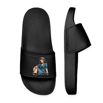 Pin Up Retro Stewardess Profession Travel Gift - Women’s Pool Sliders - black - Front