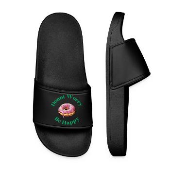 Donut Worry Be Happy - Dicton de beignet drôle - Claquettes Femme - noir - Devant