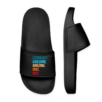 80th birthday born in 1945 - Women’s Pool Sliders - black - Front