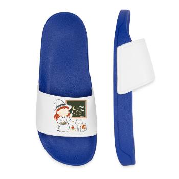 Mignonne petite sorcière avec motif de chat pour la rentrée scolaire - Claquettes Femme - bleu roi - Devant