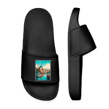 Istanbul Turkey Harbour Mosaic Travel Poster - Women’s Pool Sliders - black - Front
