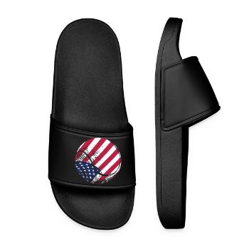 Patriotic Tennis Ball American Flag Sports Fan Gif - Women’s Pool Sliders - black - Front
