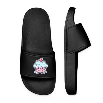 Kawaii Cupcake with Blue Frosting - Women’s Pool Sliders - black - Front