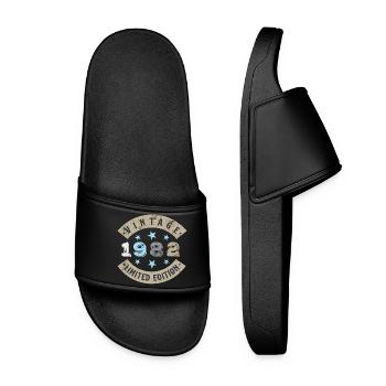 1982 44th Birthday - Women’s Pool Sliders - black - Front