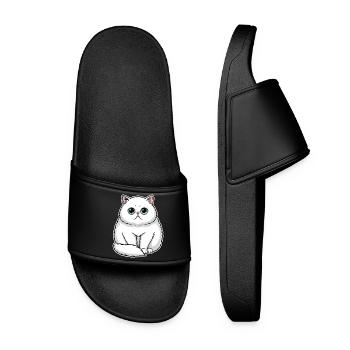 White Persian Cat Emerald Eyes Premium Portrait - Women’s Pool Sliders - black - Front