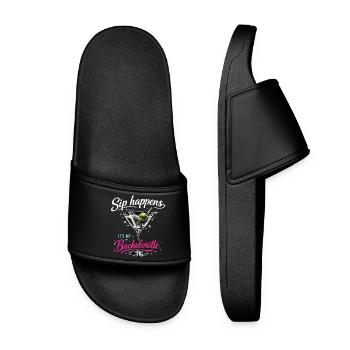 JGA Martini Glas – Sip Happens Bachelorette - Frauen Badelatschen - Schwarz - Vorne