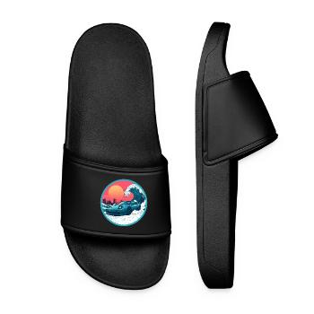 Retro 90er JDM NSX Great Wave Sunset Emblem - Frauen Badelatschen - Schwarz - Vorne