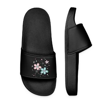 delicate flowers in pink and turquoise - Women’s Pool Sliders - black - Front