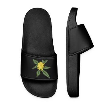Silver Acacia with its yellow flowers Pompoms - Women’s Pool Sliders - black - Front