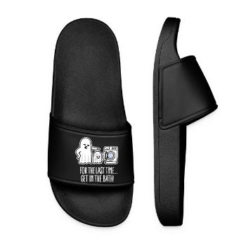 Funny Ghost Cartoon Funny Halloween Costume - Women’s Pool Sliders - black - Front