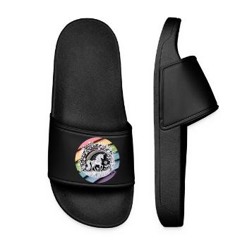 Cute Unicorn Rainbow Paper Cut - Women’s Pool Sliders - black - Front