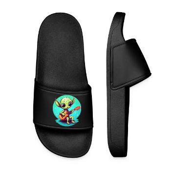Cute alien playing guitar in sunset - Women’s Pool Sliders - black - Front