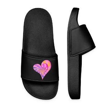 Colorful Layered Heart Aesthetic Design - Women’s Pool Sliders - black - Front