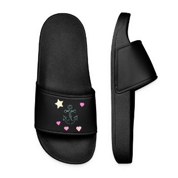 Gribouillage Pastel Anchor avec des cœurs et une étoile - Claquettes Femme - noir - Devant