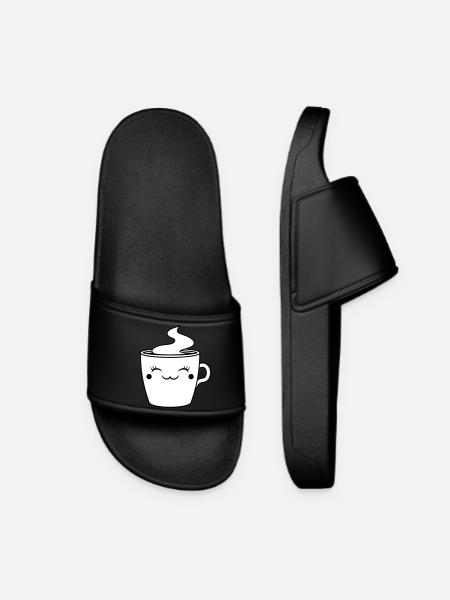 face cup sweet cute female hot coffee - Women’s Pool Sliders - black
