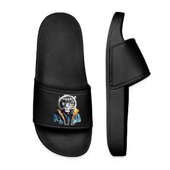 Streetstyle Schneeleopard | Leoparden-Liebhaber - Frauen Badelatschen - Schwarz - Vorne