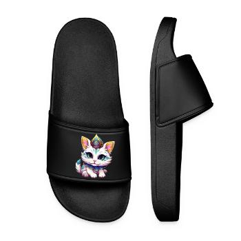 Mardi Gras Cat Carnival Comic - Women’s Pool Sliders - black - Front
