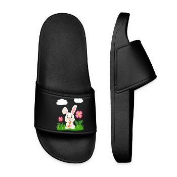 Süßes Kaninchen mit Möhre Hase Häschen Osterhase - Frauen Badelatschen - Schwarz - Vorne