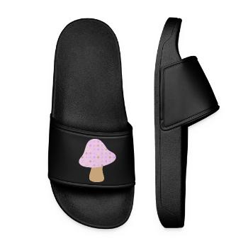 Mushroom Brown Dots Dots Pastel Woodland Nursery - Women’s Pool Sliders - black - Front