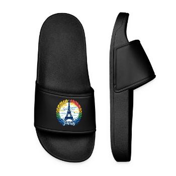 Paris Eiffel Tower Laurel Print - Women’s Pool Sliders - black - Front