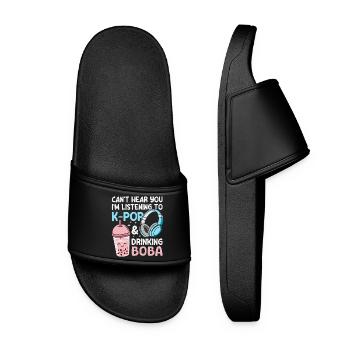K-Pop Korean Pop Music Bubble Tea Boba - Women’s Pool Sliders - black - Front
