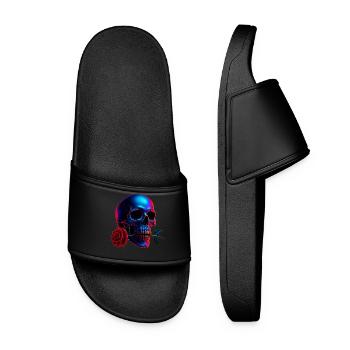 Totenkopf Rose Dark Art Neon Schädel Motiv - Frauen Badelatschen - Schwarz - Vorne
