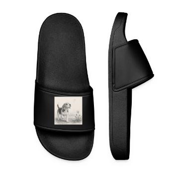 Dessin au crayon beagle avec pissenlit - Claquettes Femme - noir - Devant