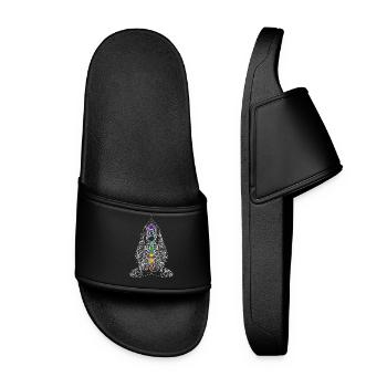 Yoga Chakra Energy Lotus Flower Buddha Tattoo Girl - Women’s Pool Sliders - black - Front