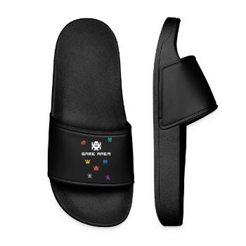 game area pixel nerd pc konsole retro gamer Monste - Women’s Pool Sliders - black - Front