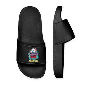 Axolotl Reptile Salamander Aquarium Kawaii Lurch - Women’s Pool Sliders - black - Front